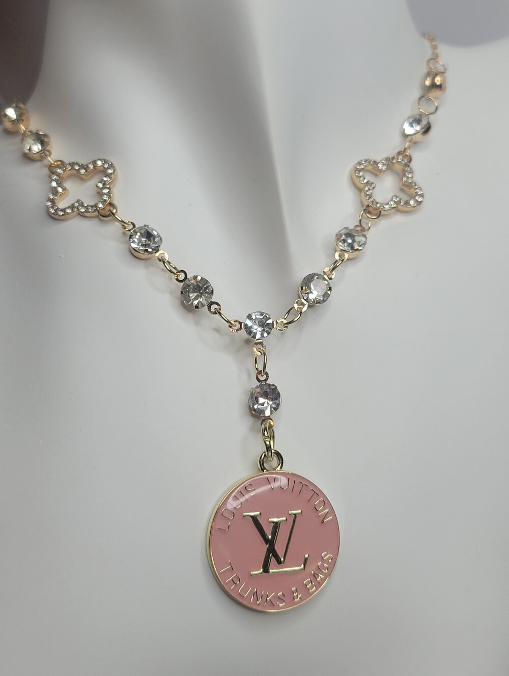 Louis Vuitton Trunks&Bags Zip Pull, Crystal Clover Necklace
